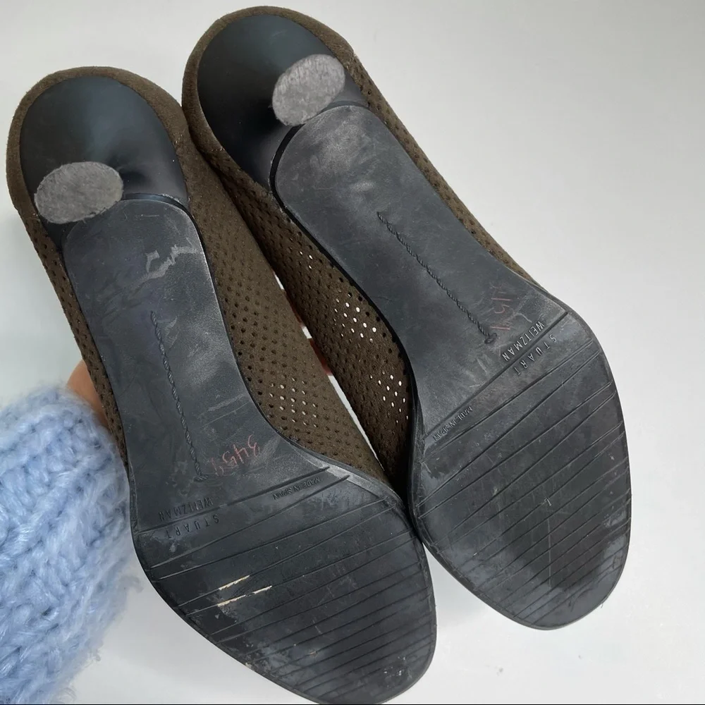 Stuart Weitzman Brown Perforated Heels size 9